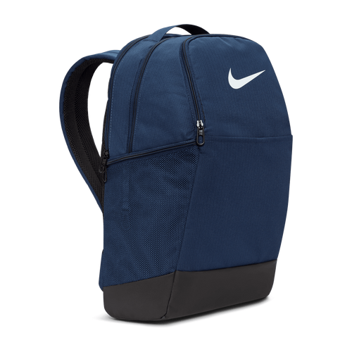 Blue backpack with a white Nike logo on a white background